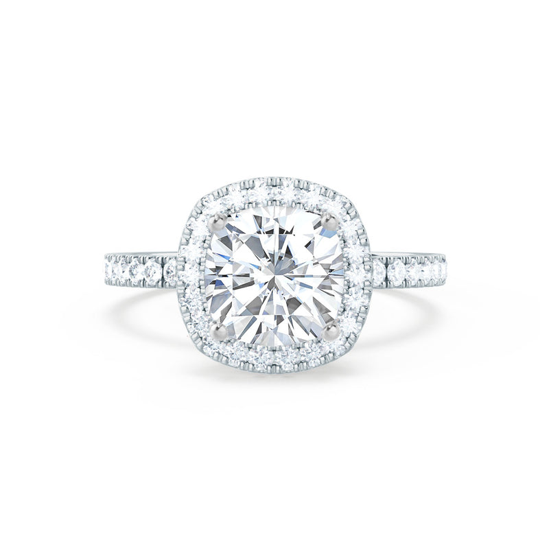 CASEADA - Cushion Lab Diamond 18k White Gold Halo Engagement Ring Lily Arkwright