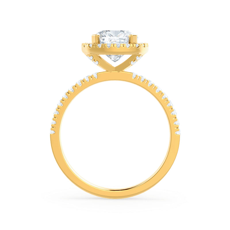 CASEADA - Cushion Lab Diamond 18k Yellow Gold Halo Engagement Ring Lily Arkwright