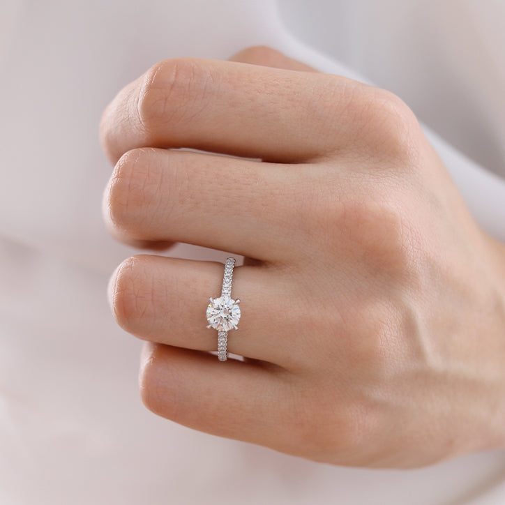 CATALINA - Round Lab Diamond 18k White Gold Shoulder Set Ring