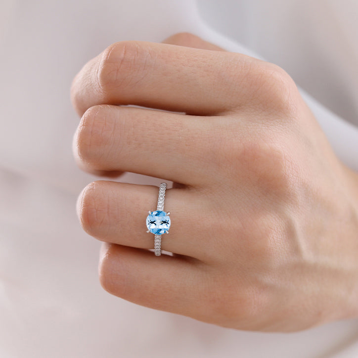 CATALINA - Chatham® Round Aqua Spinel Solitaire Engagement Ring 18k White Gold
