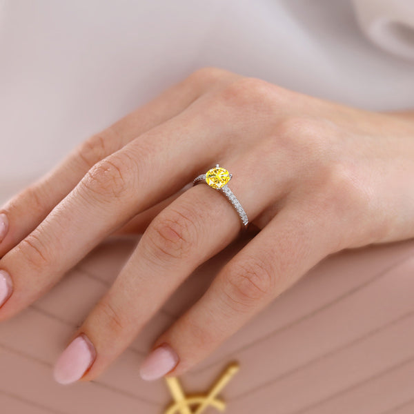 CATALINA - Chatham® Round Yellow Sapphire Solitaire Engagement Ring 18k White Gold