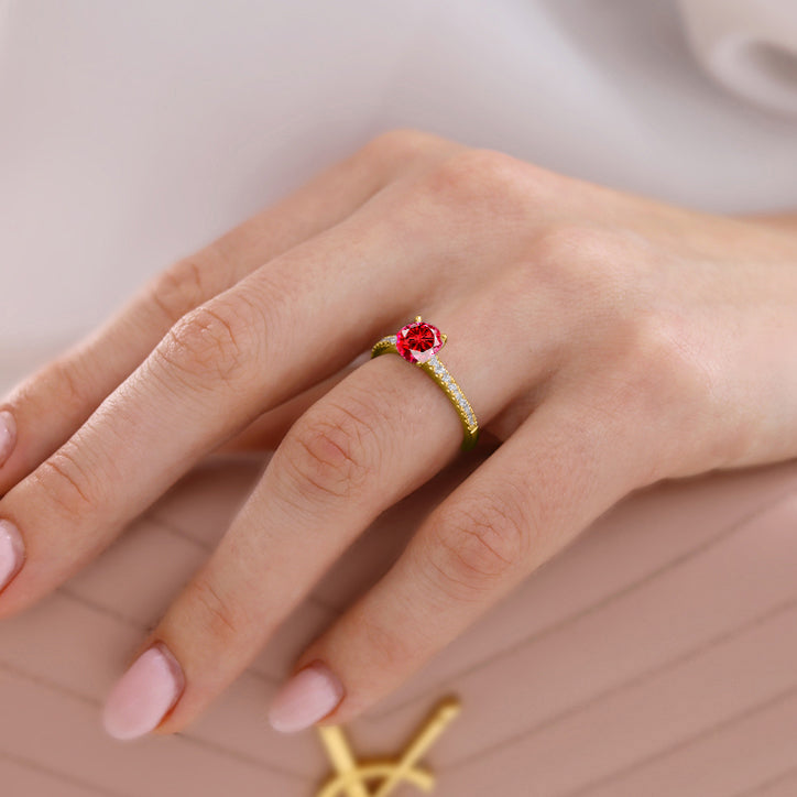 CATALINA - Chatham® Round Ruby Solitaire Engagement Ring 18k Yellow Gold
