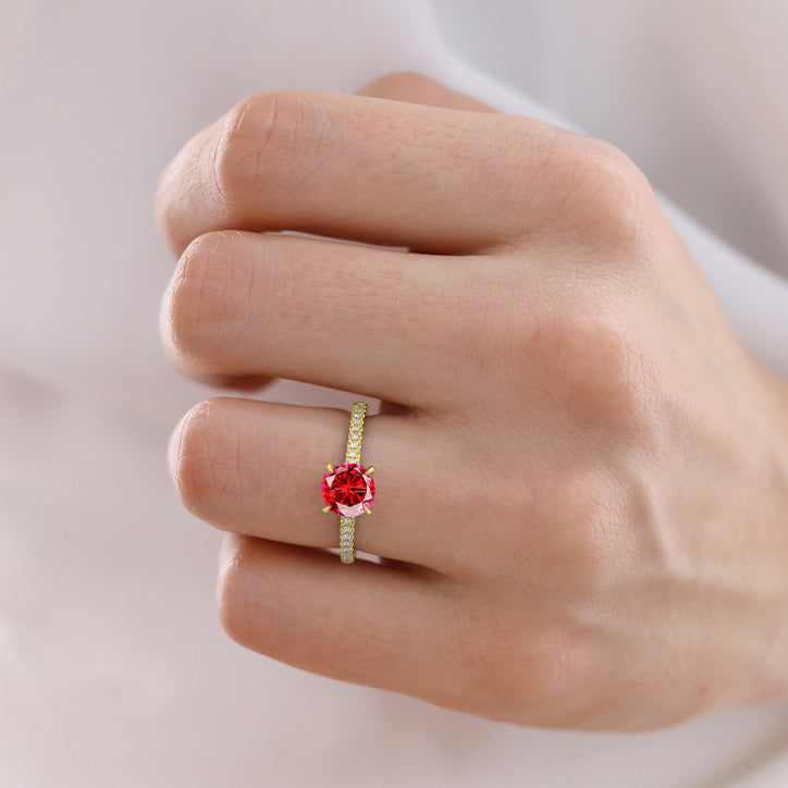 CATALINA - Chatham® Round Ruby Solitaire Engagement Ring 18k Yellow Gold