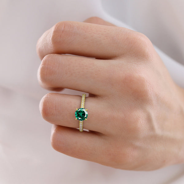 CATALINA - Chatham® Round Emerald Solitaire Engagement Ring 18k Yellow Gold