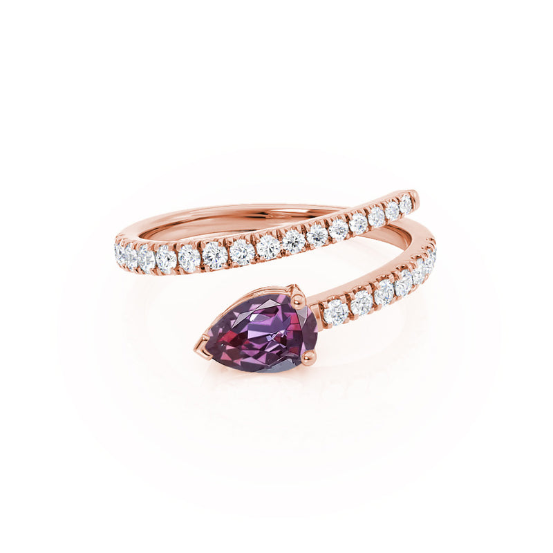 CELESTINE - Chatham® Pear Alexandrite Split Shank Ring 18k Rose Gold