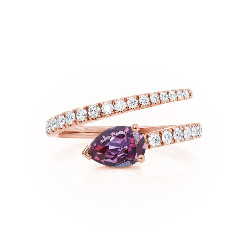 CELESTINE - Chatham® Pear Alexandrite Split Shank Ring 18k Rose Gold