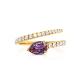 CELESTINE - Chatham® Pear Alexandrite Split Shank Ring 18k Yellow Gold