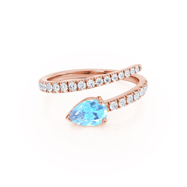 CELESTINE - Chatham® Pear Aqua Spinel Split Shank Ring 18k Rose Gold