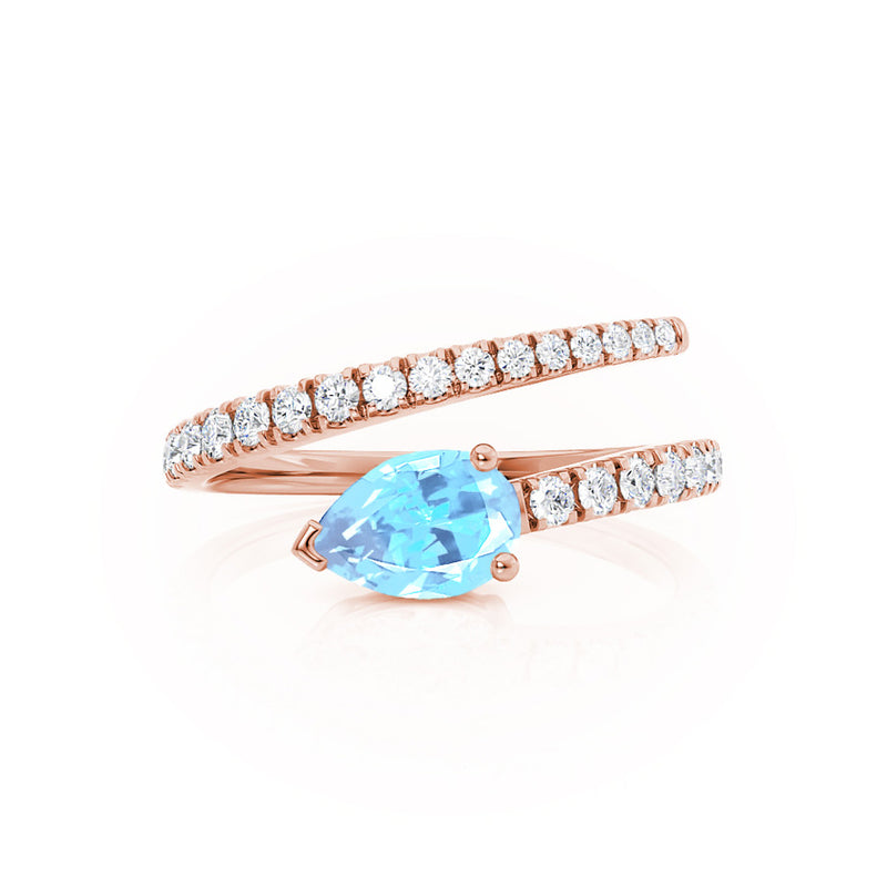 CELESTINE - Chatham® Pear Aqua Spinel Split Shank Ring 18k Rose Gold