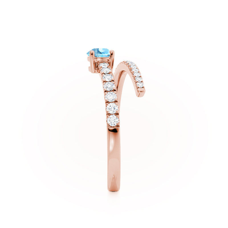 CELESTINE - Chatham® Pear Aqua Spinel Split Shank Ring 18k Rose Gold