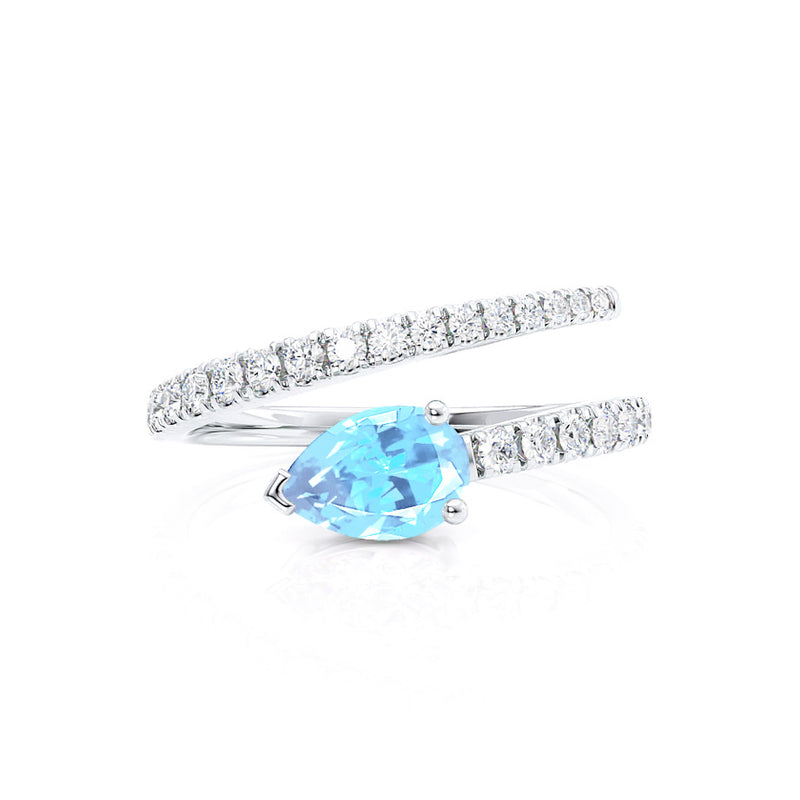 CELESTINE - Chatham® Pear Aqua Spinel Split Shank Ring 18k White Gold