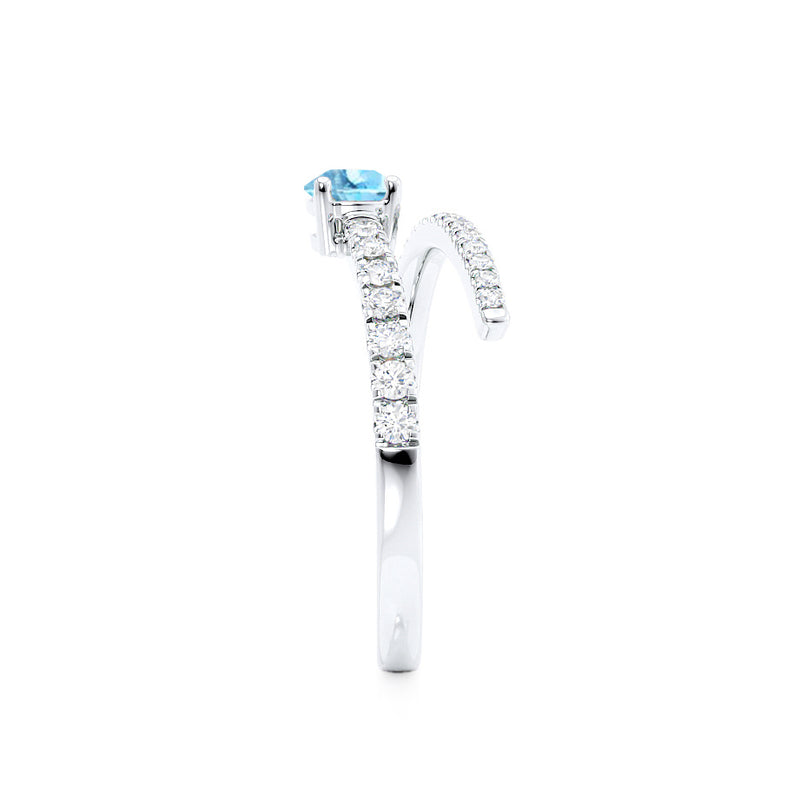 CELESTINE - Chatham® Pear Aqua Spinel Split Shank Ring 18k White Gold