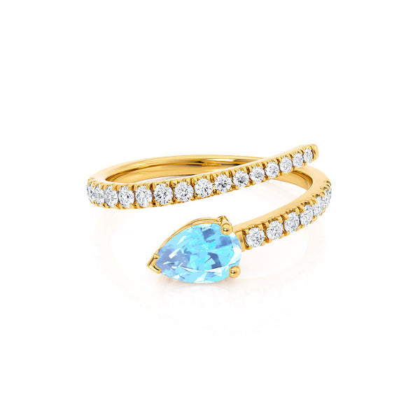 CELESTINE - Chatham® Pear Aqua Spinel Split Shank Ring 18k Yellow Gold