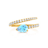 CELESTINE - Chatham® Pear Aqua Spinel Split Shank Ring 18k Yellow Gold