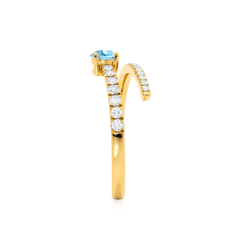 CELESTINE - Chatham® Pear Aqua Spinel Split Shank Ring 18k Yellow Gold