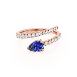 CELESTINE - Chatham® Pear Blue Sapphire Split Shank Ring 18k Rose Gold