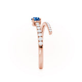 CELESTINE - Chatham® Pear Blue Sapphire Split Shank Ring 18k Rose Gold