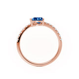 CELESTINE - Chatham® Pear Blue Sapphire Split Shank Ring 18k Rose Gold