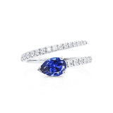 CELESTINE - Chatham® Pear Blue Sapphire Split Shank Ring 950 Platinum