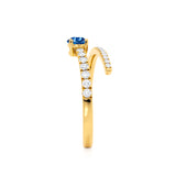 CELESTINE - Chatham® Pear Blue Sapphire Split Shank Ring 18k Yellow Gold