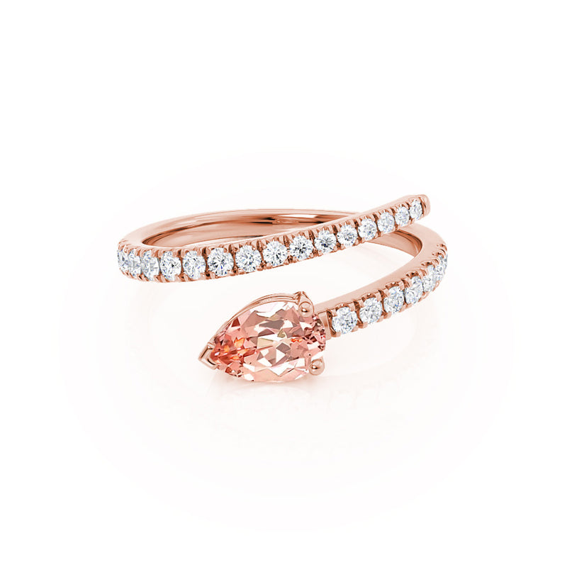 CELESTINE - Chatham® Pear Champagne Sapphire Split Shank Ring 18k Rose Gold