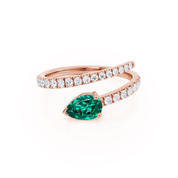 CELESTINE - Chatham® Pear Emerald Split Shank Ring 18k Rose Gold