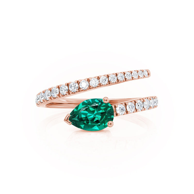 CELESTINE - Chatham® Pear Emerald Split Shank Ring 18k Rose Gold