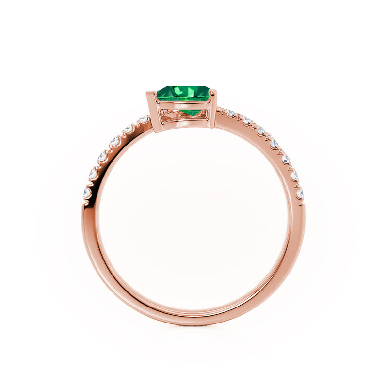 CELESTINE - Chatham® Pear Emerald Split Shank Ring 18k Rose Gold