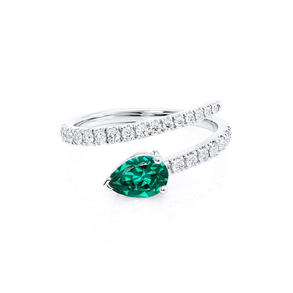 CELESTINE - Chatham® Pear Emerald Split Shank Ring 18k White Gold