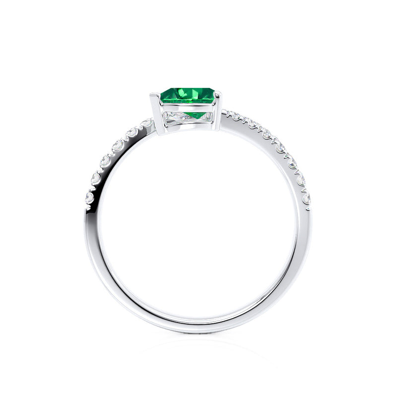 CELESTINE - Chatham® Pear Emerald Split Shank Ring 18k White Gold