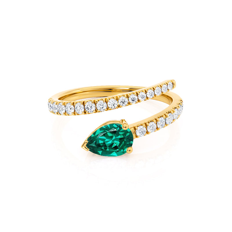 CELESTINE - Chatham® Pear Emerald Split Shank Ring 18k Yellow Gold