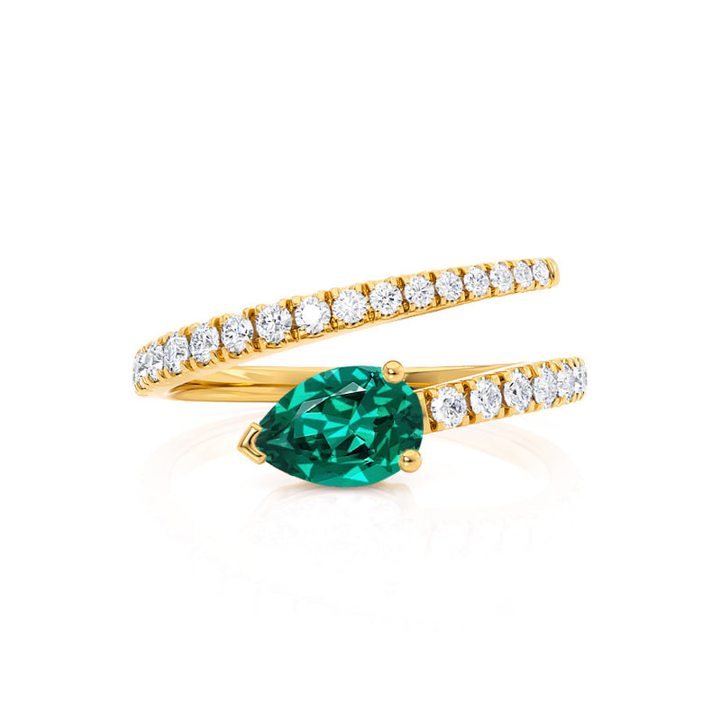 CELESTINE - Chatham® Pear Emerald Split Shank Ring 18k Yellow Gold