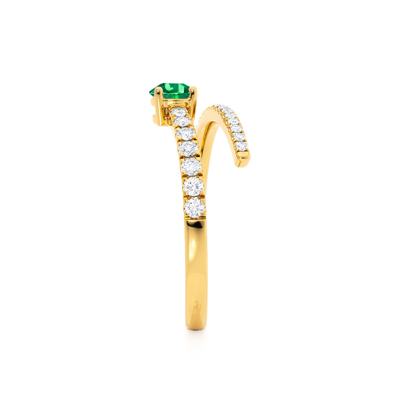 CELESTINE - Chatham® Pear Emerald Split Shank Ring 18k Yellow Gold