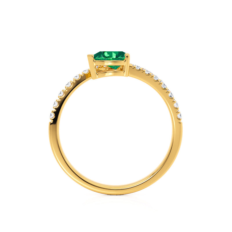 CELESTINE - Chatham® Pear Emerald Split Shank Ring 18k Yellow Gold