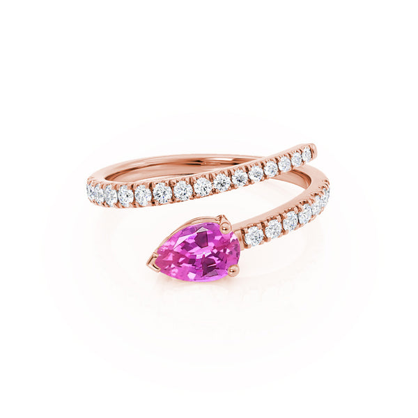 CELESTINE - Chatham® Pear Pink Sapphire Split Shank Ring 18k Rose Gold