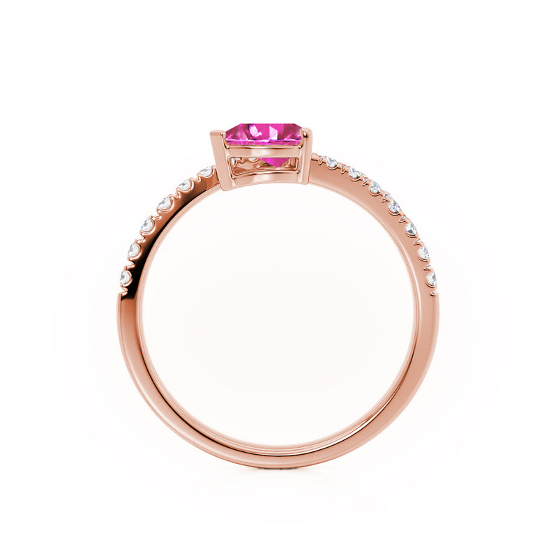 CELESTINE - Chatham® Pear Pink Sapphire Split Shank Ring 18k Rose Gold