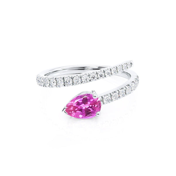 CELESTINE - Chatham® Pear Pink Sapphire Split Shank Ring 950 Platinum