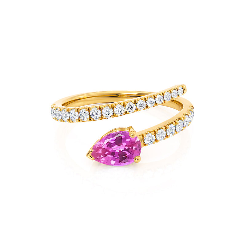 CELESTINE - Chatham® Pear Pink Sapphire Split Shank Ring 18k Yellow Gold