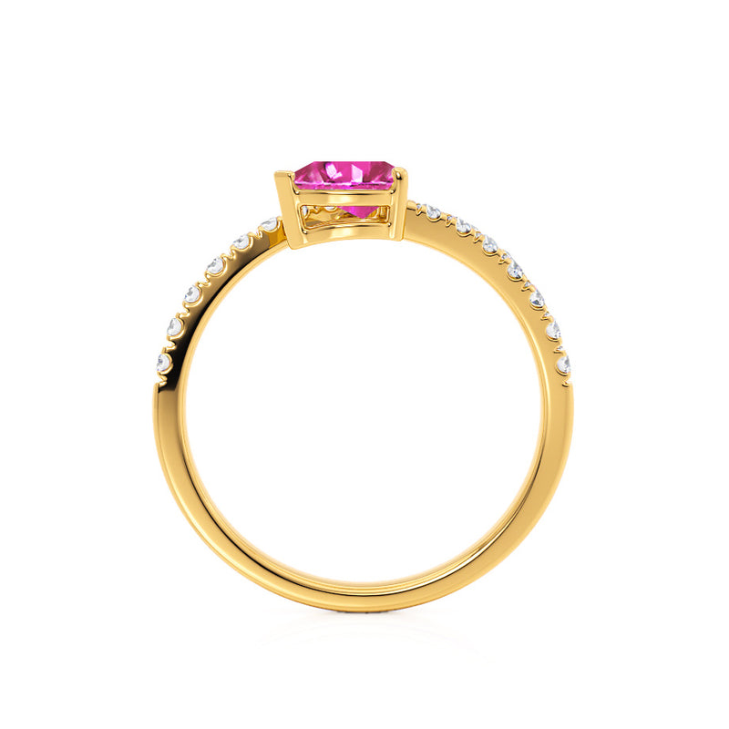 CELESTINE - Chatham® Pear Pink Sapphire Split Shank Ring 18k Yellow Gold