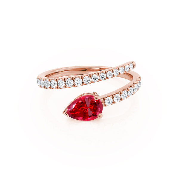 CELESTINE - Chatham® Pear Ruby Split Shank Ring 18k Rose Gold