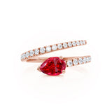 CELESTINE - Chatham® Pear Ruby Split Shank Ring 18k Rose Gold