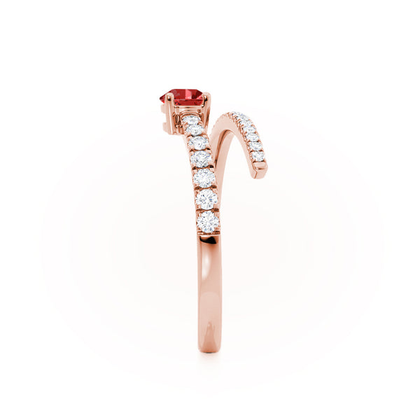 CELESTINE - Chatham® Pear Ruby Split Shank Ring 18k Rose Gold