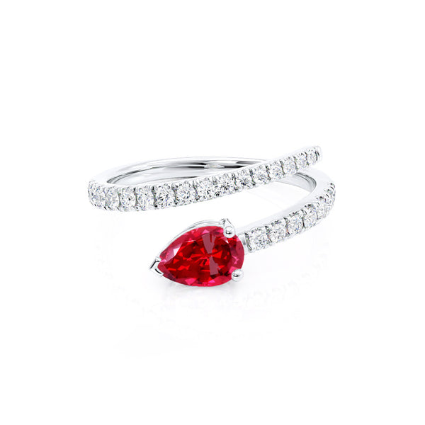 CELESTINE - Chatham® Pear Ruby Split Shank Ring 950 Platinum