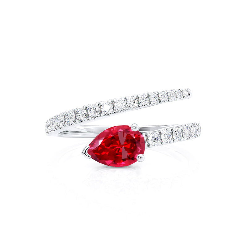 CELESTINE - Chatham® Pear Ruby Split Shank Ring 950 Platinum