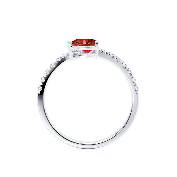 CELESTINE - Chatham® Pear Ruby Split Shank Ring 950 Platinum