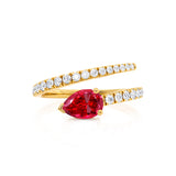 CELESTINE - Chatham® Pear Ruby Split Shank Ring 18k Yellow Gold