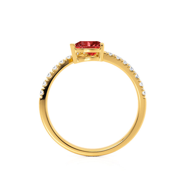 CELESTINE - Chatham® Pear Ruby Split Shank Ring 18k Yellow Gold