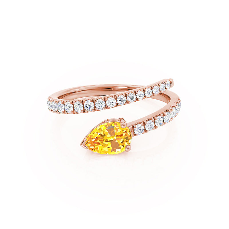 CELESTINE - Chatham® Pear Yellow Sapphire Split Shank Ring 18k Rose Gold