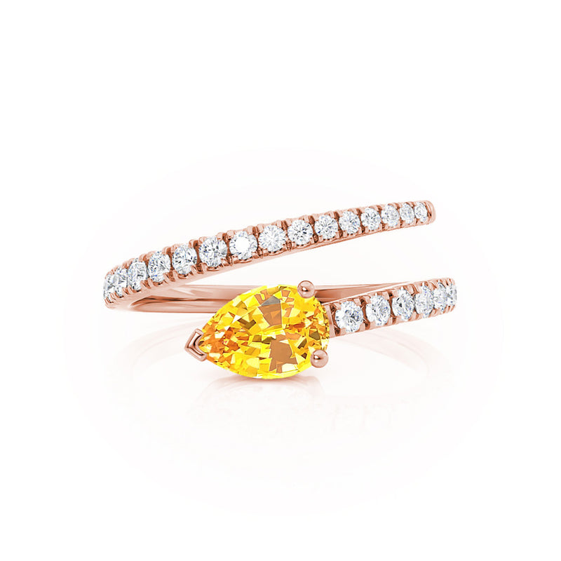 CELESTINE - Chatham® Pear Yellow Sapphire Split Shank Ring 18k Rose Gold