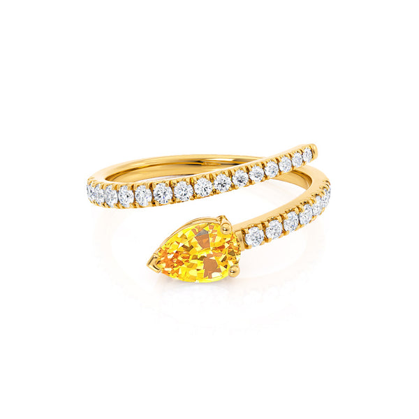 CELESTINE - Chatham® Pear Yellow Sapphire Split Shank Ring 18k Yellow Gold